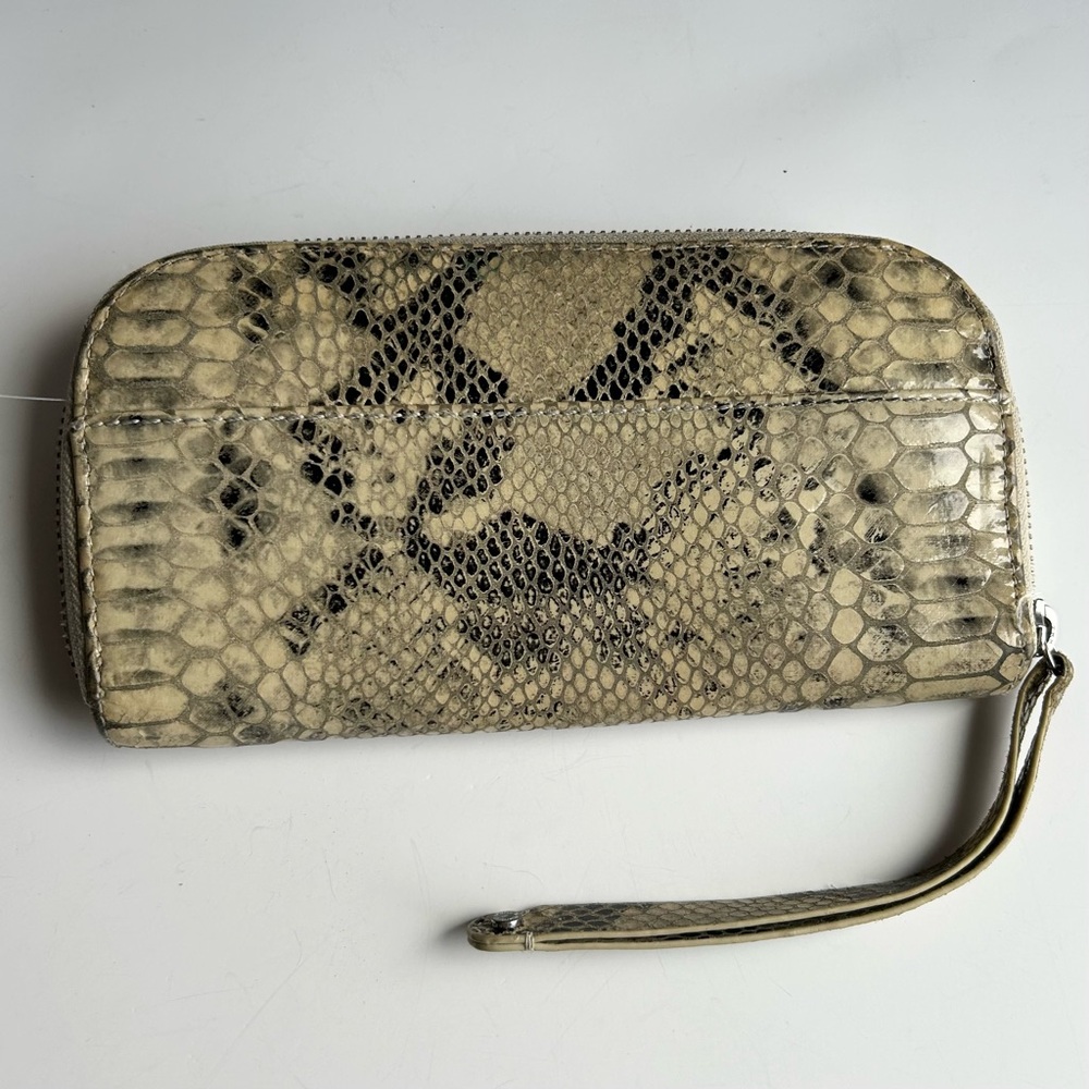 Danier Genuine Leather Crocodile Patterned Wristlet/Wallet in Tan and Black